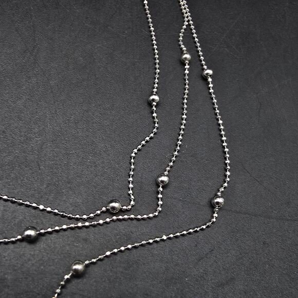 Sterling Silver Layered Chain Necklace with Beads 925 Italy - Picture 3 of 5